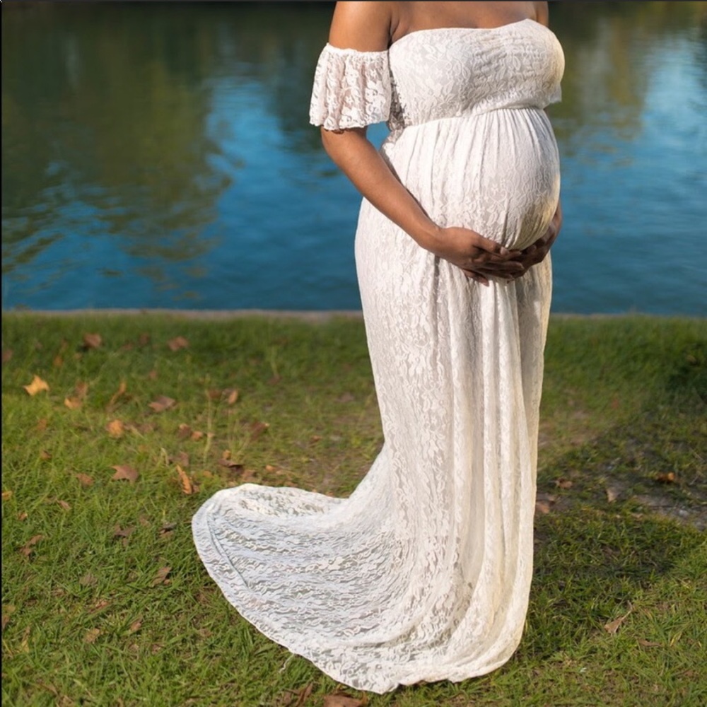 White Lace Maxi Maternity Photography Dress